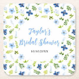 Navy and Baby Blue Floral Bridal Shower Rechteckiger Pappuntersetzer