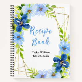 Navy and Baby Blue Floral Recipe Book Notizbuch