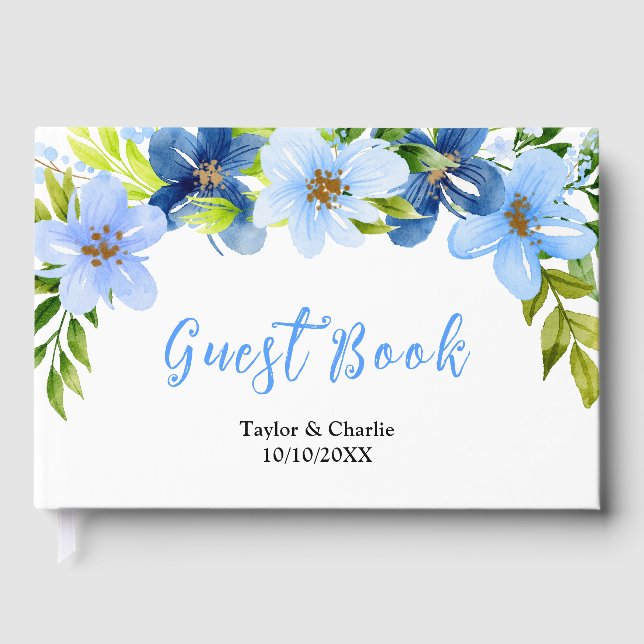 Navy and Baby Blue Floral Wedding Gästebuch (Vorderseite)