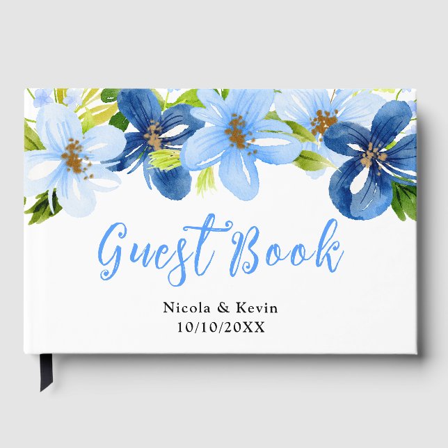 Navy and Baby Blue Floral Wedding Gästebuch (Vorderseite)