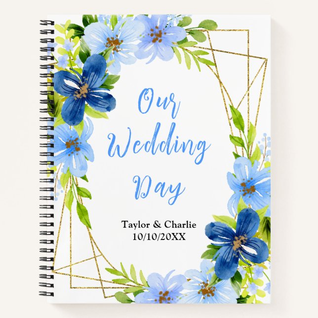 Navy and Baby Blue Floral Wedding Planner Notizbuch (Vorderseite)