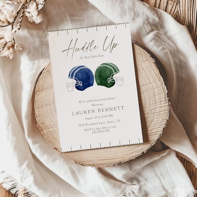 Navy And Blue Huddle Up Twin Boys Baby Shower Einladung (Von Creator hochgeladen)