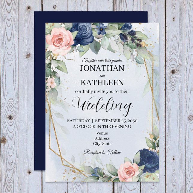 Navy and Blush Floral Wedding Invitation Einladung (Von Creator hochgeladen)