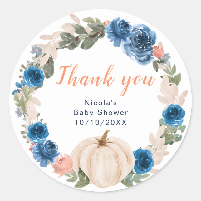 Navy and Blush Pumpkins Baby Dusche Vielen Dank Runder Aufkleber (Vorderseite)