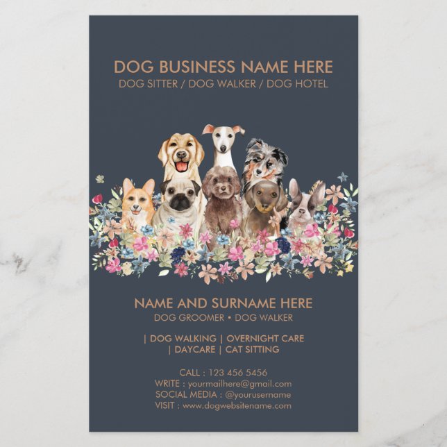 Navy and Brown Dog Service Pet Flyer (Vorne)