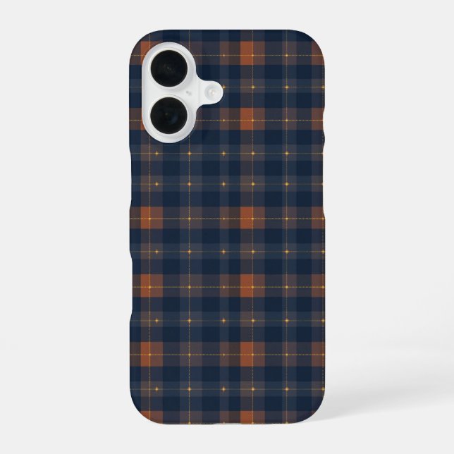 Navy and Brown Plaid Pattern iPhone 16 Hülle (Rückseite)