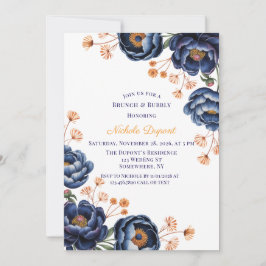 Navy and Burnt Orange Floral Brunch & Bubbly Einladung