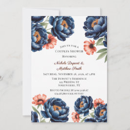 Navy and Burnt Orange Floral Couples Shower Einladung