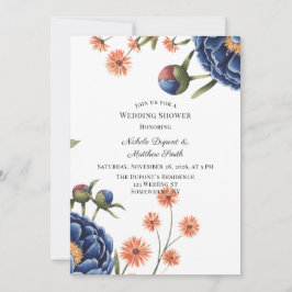 Navy and Burnt Orange Floral Wedding Shower Einladung