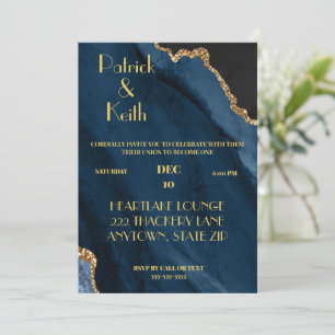 NAVY AND GOLD AGATE WEDING INVITE, GAY WEDD EINLADUNG