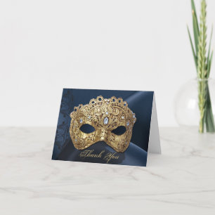Navy and Gold Masquerade Wedding Thank You card Dankeskarte