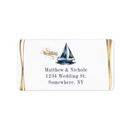 Navy and Gold Nautical Boat Gold Frame Wedding Adressaufkleber