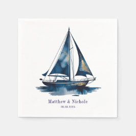 Navy and Gold Nautical Boat Gold Frame Wedding Serviette