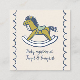 Navy and Mint Doodle Rocking Horse Baby Registry Begleitkarte