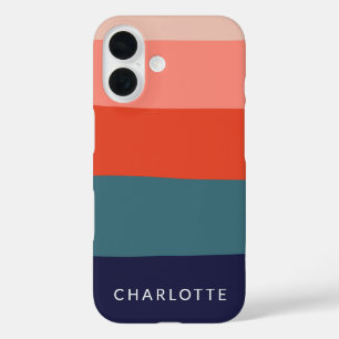 Navy and Red Wide Abstract Stripes Personalized iPhone 16 Hülle