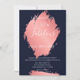 Navy and Rose Gold 50 Fabulous 50th Birthday Party Einladung