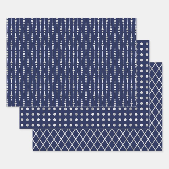 Navy and Silver Geometric Patterns Elegant Geschenkpapier Set (Set)