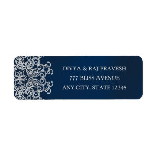 Navy and Silver INDIAN Style ADDRESS ETIKETTEN