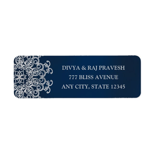 Navy and Silver INDIAN Style ADDRESS ETIKETTEN (Vorne)