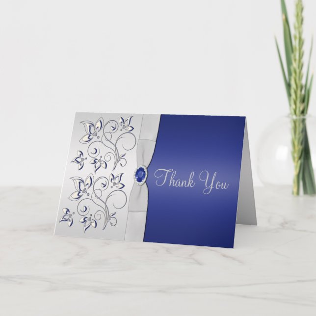 Navy and Silver Thank You Card Dankeskarte (Vorderseite)
