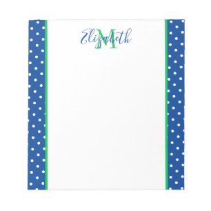 Navy and White Polka Dot With Green Monogram Notizblock