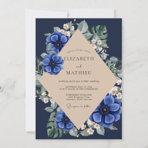Navy-Anemone-Tropische Hochzeit Einladung