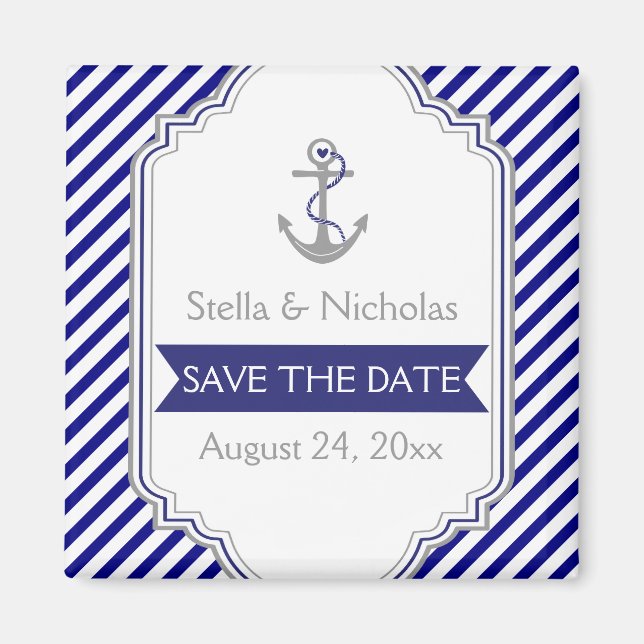 Navy Anker nautische Hochzeit Save the Date Magnet (Vorne)