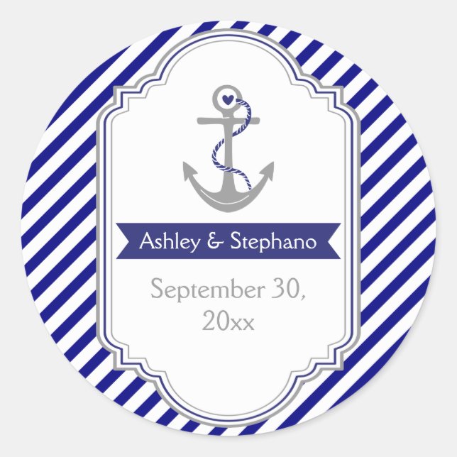 Navy Anker nautische Hochzeit Save the Date Runder Aufkleber (Vorderseite)