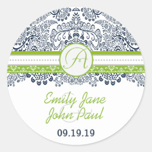 Navy Apple Green Gray Lace Wedding Runder Aufkleber