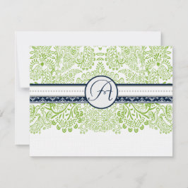 Navy Apple Green Gray Love Birds Wedding RSVP Karte