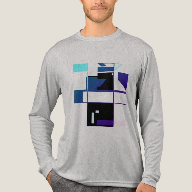 Navy Aqua, Black Patchwork Geometric MCM Look Tri-Blend Shirt (Vorderseite)