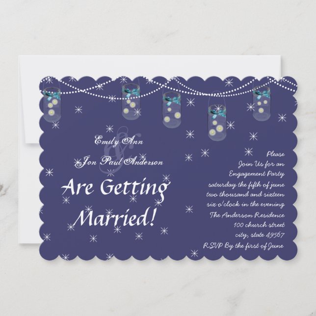 Navy Aqua Yellow Blume Mason Jar Engagement Party Einladung (Vorderseite)