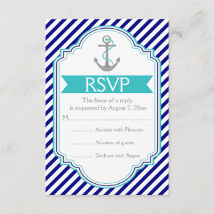 Navy, Aquakanker nautische Hochzeit RSVP Karte
