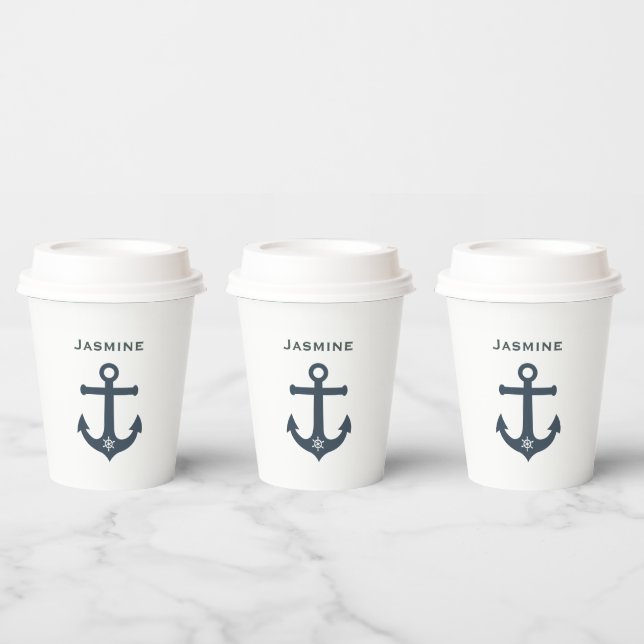 Navy aquamarin Blue Anker nautical design personal Pappbecher (Multi)