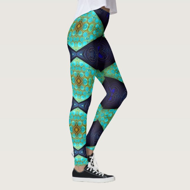 Navy, Aquamarin und Gold Diamond Leggings (Rechts)
