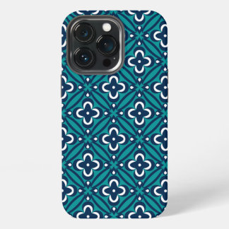 Navy, Aquamarine und weiße Flora iPhone 13 Pro Hülle