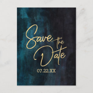 Navy Aquamarine Wasserfarben und Goldhochzeit spei Ankündigungspostkarte