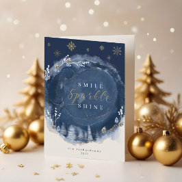 Navy Aquarell & Jewels Winter Night Holiday Karte