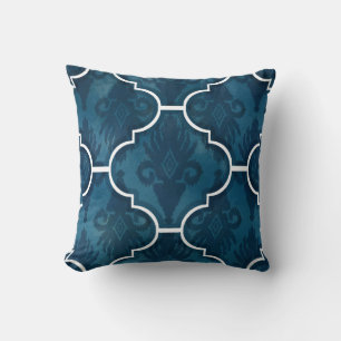 Navy Arabesque IKAT Damask Marokkanisches Fliesenm Kissen
