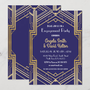 Navy Art Deco Verlobung laden Gatsby 1920 ein Einladung