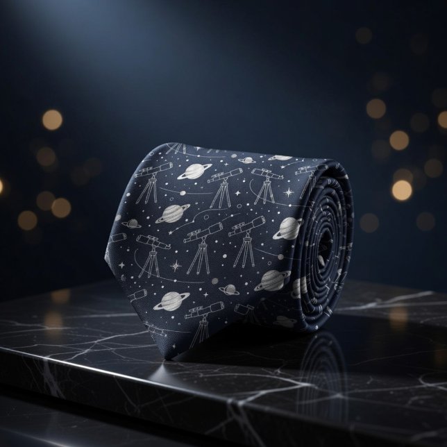 Navy Astronomy Telescopes Planets Stars Pattern Krawatte (Von Creator hochgeladen)