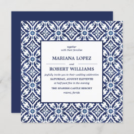 Navy Azulejo | Spanish Tile Pattern Wedding Einladung