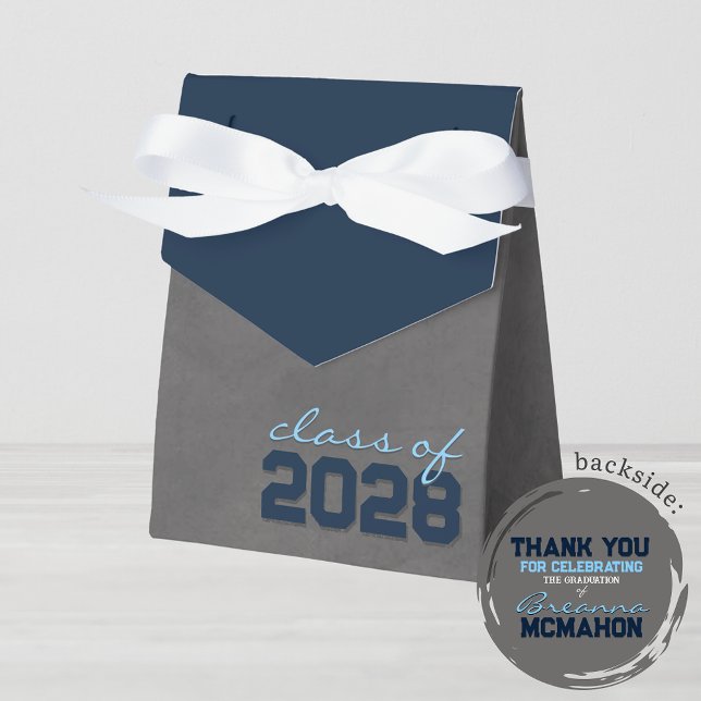 Navy & Baby Blue Chalkboard Abschluss Geschenkboxe Geschenkschachtel (Navy and Baby Blue Chalkboard Graduation Favor Boxes with Personalized Back)