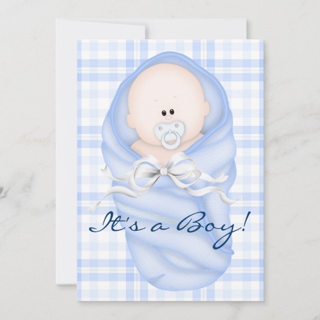 Navy Baby Blue Gingham Baby Boy Shower Einladungen (Vorderseite)