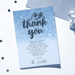 Navy Baby Blue Glitzer Ombre Babydusche Dankeskarte