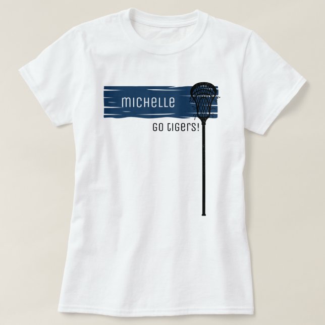 Navy Banner mit Lacrosse Stick T-Shirt (Design vorne)