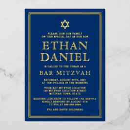 Navy Bar mitzvah Star von David gold oder silber Folieneinladung