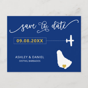 Navy Barbados Wedding Speichern Sie die Datumskart Postkarte