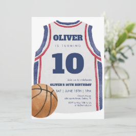 Navy Basketball Jersey Birthday Party Watercolor  Einladung