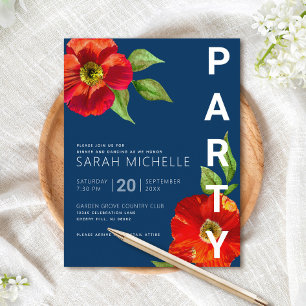 Navy Bat Mitzvah Floral Watercolor Bold Modern Begleitkarte
